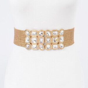 Multi Stone Metallic Straw Stretch Belt